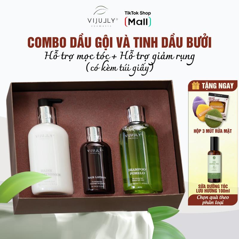 Combo dưỡng tóc Vijully tinh dầu bưởi dầu gội bưởi dầu xả dừa hoa cúc giúp giảm rụng hỗ trợ giúp tóc con phát triển nhiều hơn và giúp nuôi dưỡng nang tóc