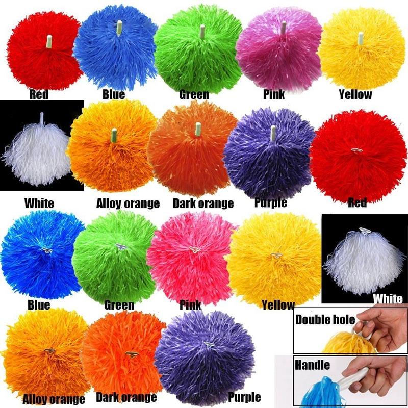 1pair Double hole handle Dress Costume Competition Flower Cheerleading Cheering Ball Cheerleader pompoms Club Sport Supplies Dance Party Decorator 2