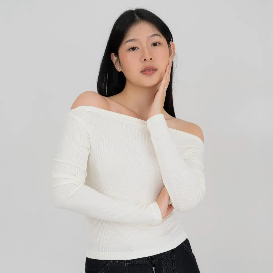 Lisa Top - Atasan Wanita Basic Rib Knit Lengan Panjang Boat Neck Long Sleeve Korean Top