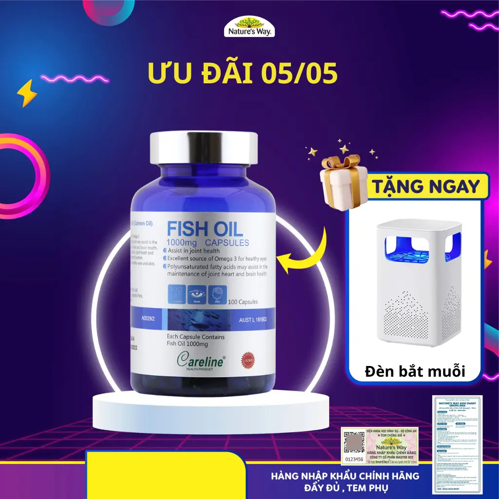 [TẶNG ĐÈN BẮT MUỖI] Dầu cá hồi đại dương Careline Salmon Fish Oil 1000mg