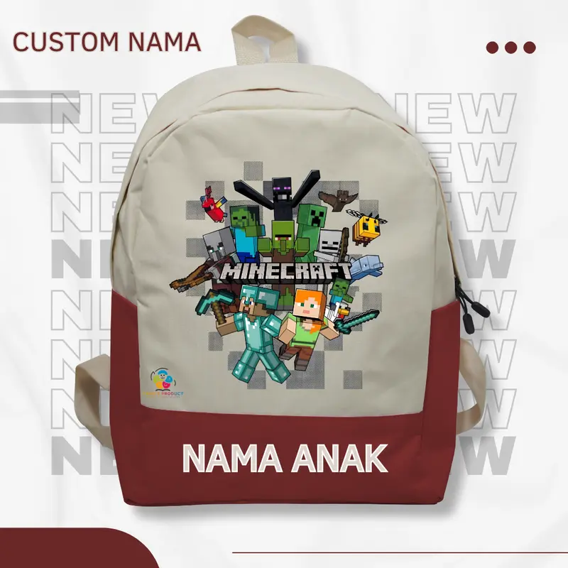 Tas Ransel Backpack Anak Minecraft - Tas Ransel Anak Sekolah & Ngaji TK SD Termurah dan Terlaris (FREE NAMA) 7