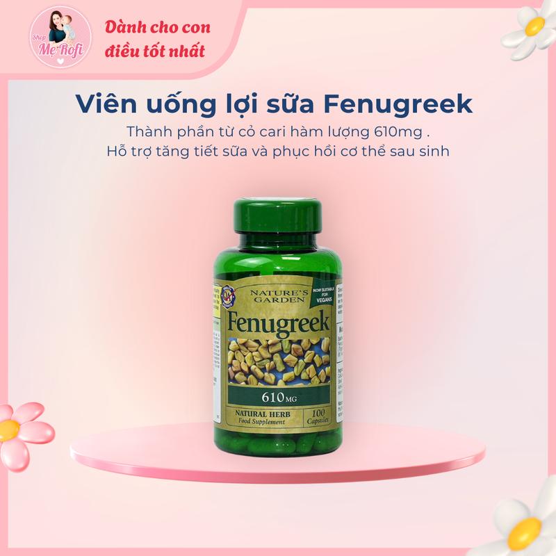 Viên uống lợi sữa Nature's Garden Fenugreek 100 viên hỗ trợ sức khỏe cho mẹ sau sinh - Mẹ Rofi