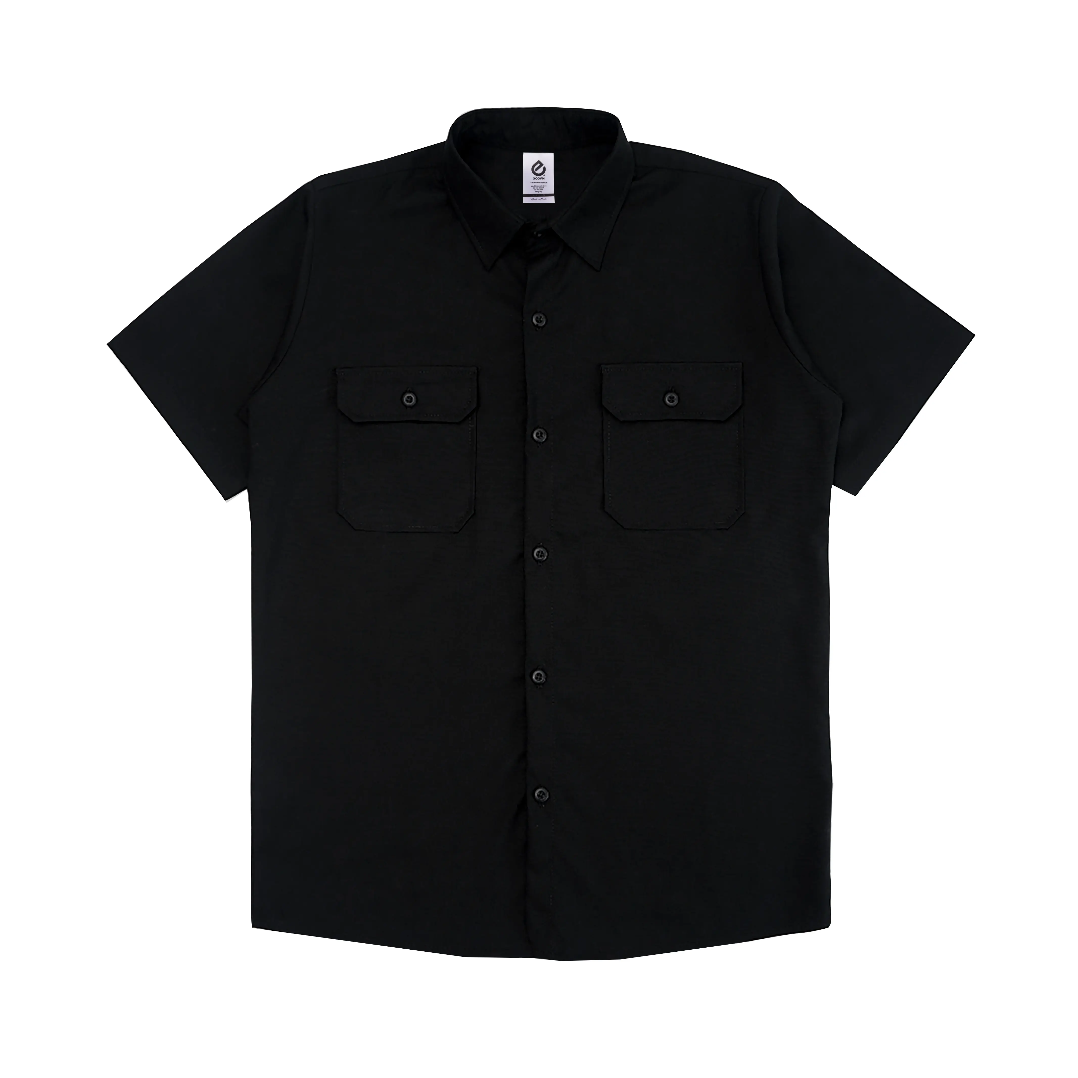 Goovin Workshirt Basic Polos Kemeja Lengan Pendek Pria Hitam Katun Baju Distro Linen