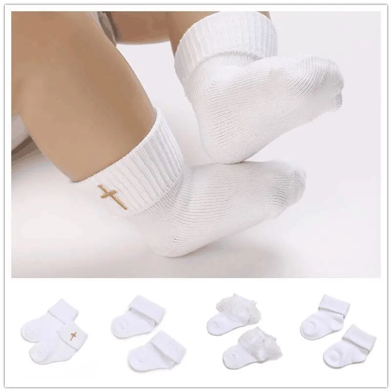 WHITE Baptism COTTON NEW BORN COTTON INFANT TODDLER BABY SOCKS 0-18Month