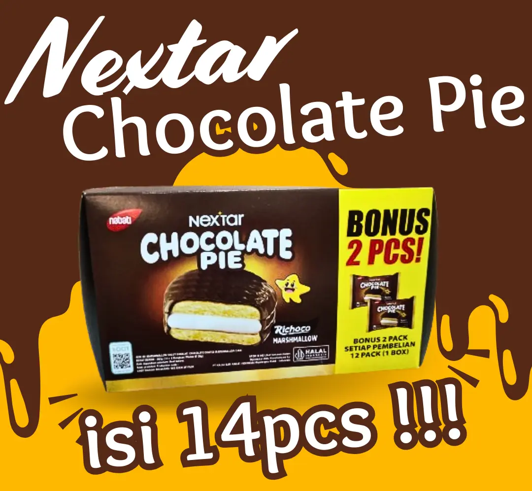 Nextar chocolate pie 13Pcs/Box KEMASAN BARU Cemilan Coklat Susu Manis Makanan