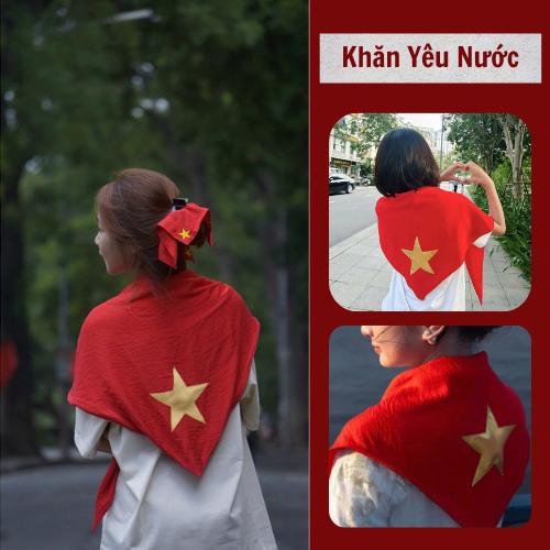 Khăn quàng đỏ sao vàng ngôi sao nhũ vải da-Khăn cờ tổ quốc,khă