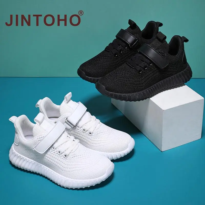JINTOHO Fashion Kids Boy Running Sport Shoes Black Sneakers Children Outdoor Lightweight Breathable Black Shoes