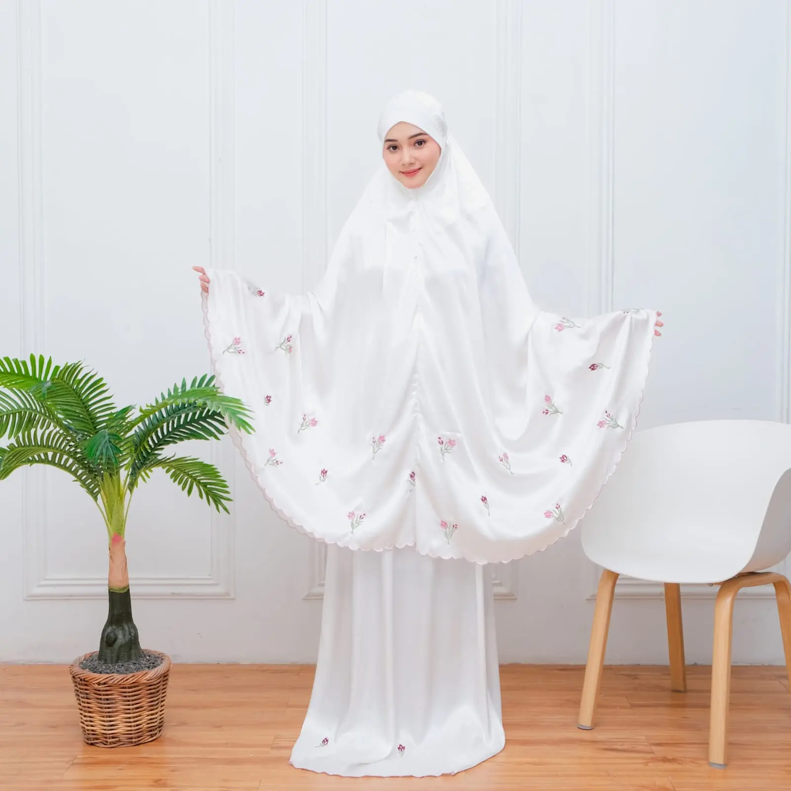 Mukena Dewasa Credenza Bordir Kepala Jersey Atasan Bawahan Muslim Renda
