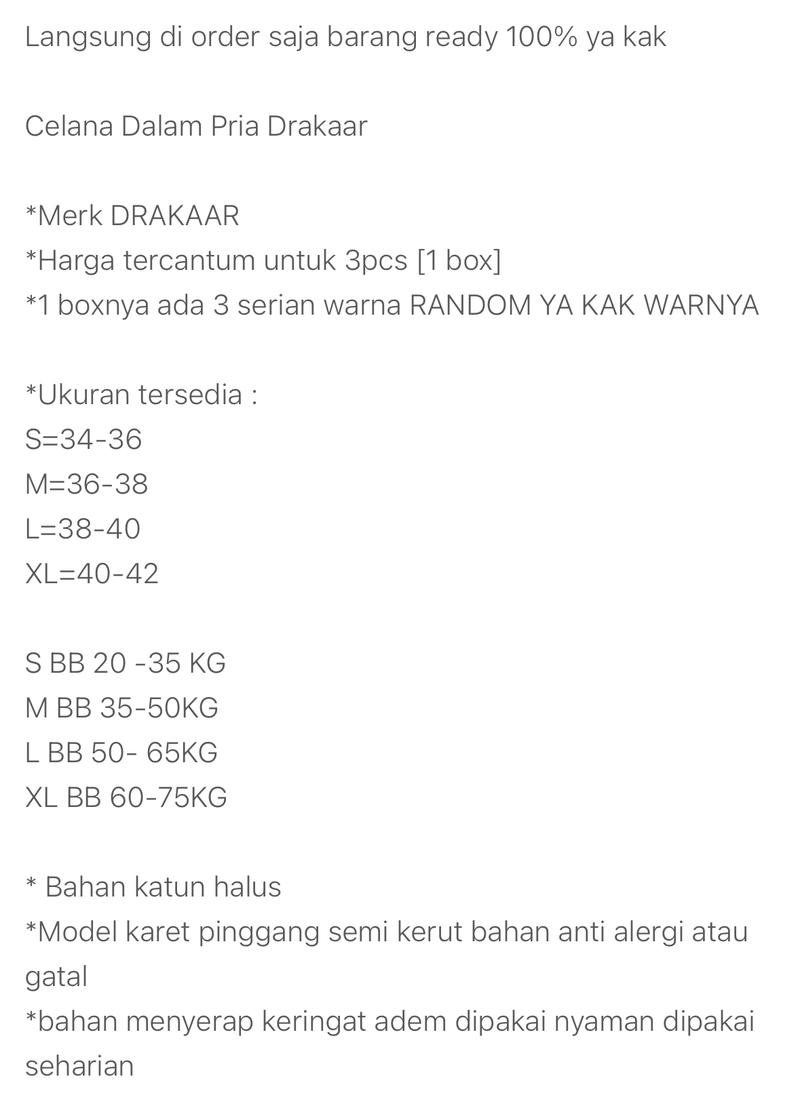 Product Introduction of Celana Dalam Pria Drakaar 703 Bahan Katun Super Lembut Karet Anti Gatal  Cowok Segi tiga CD Pria [1 Box isi 3 Pcs] Nyaman Dewasa 0