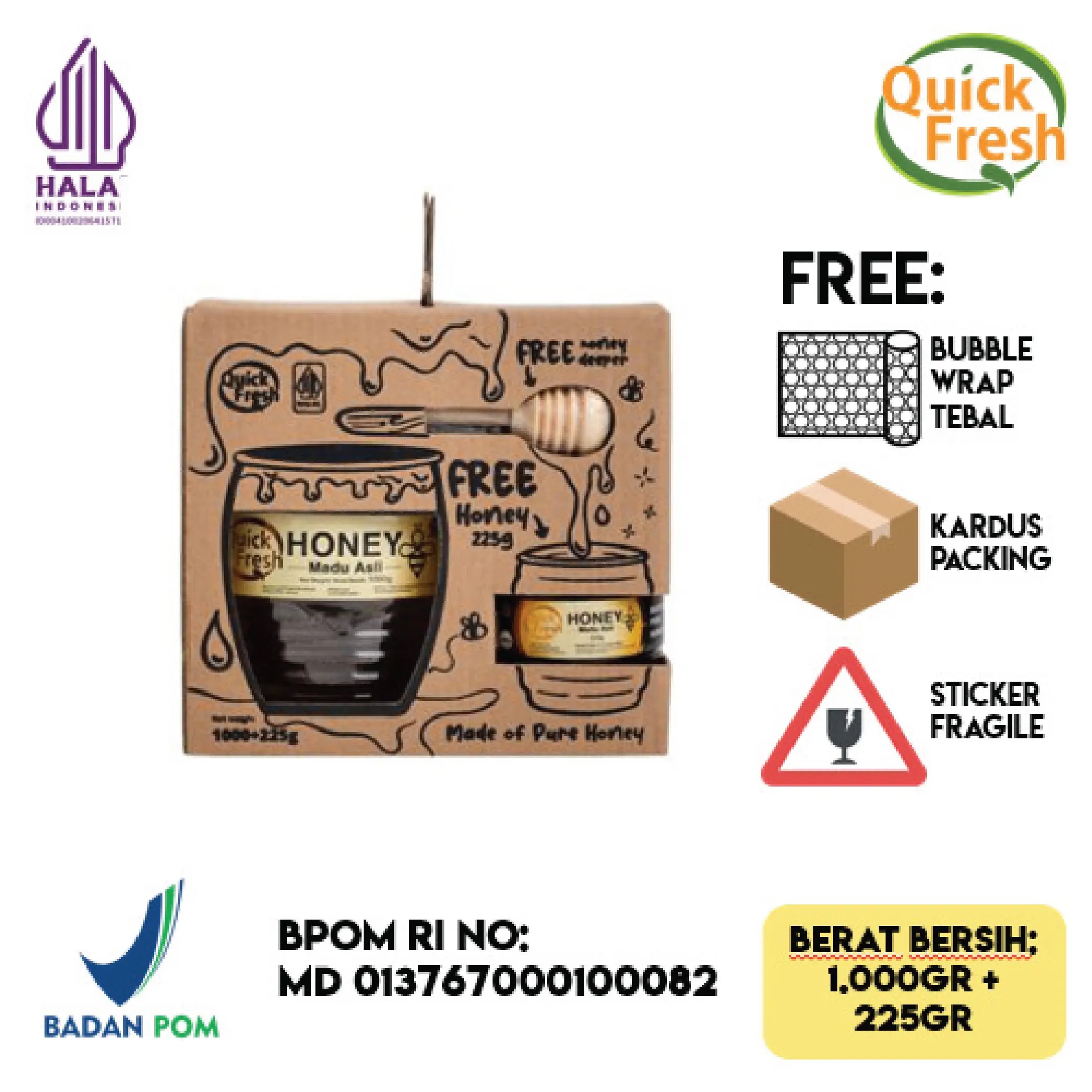 [PAKET BUNDLING] Quick Fresh Honey / Madu Asli 1.000gr + 225gr Jar