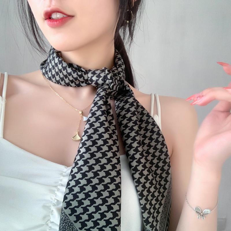 Khăn Quàng Cổ Vuông Giả Lụa, Dệt Chéo, 35,4 inch (90cm), In Hình, Thoáng Khí, Chống Trượt, Khăn Xếp, Khăn Choàng Thời Trang, WJ1007-27 5