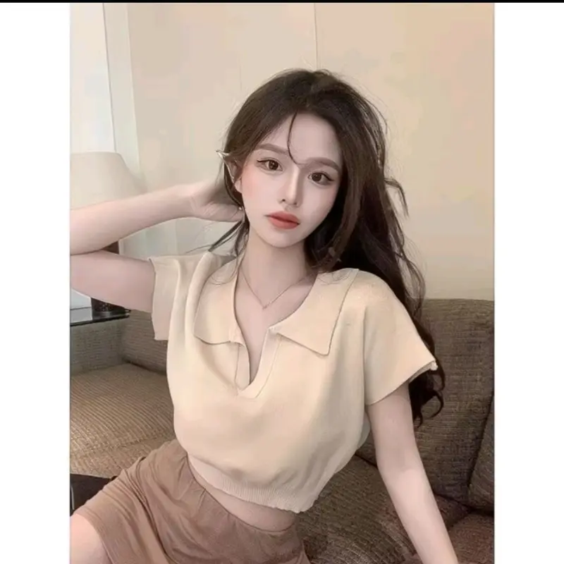 Atasan Rajut Polo Crop Top Knit / Crop Top Wanita Polos / Casual Top Pendek Knitwear Kerah 6