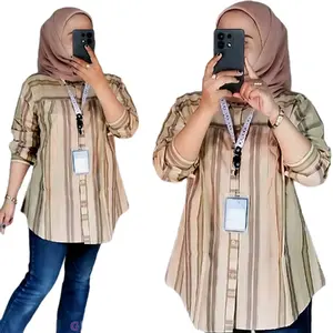 Megi Blouse Kemeja Katun Salur Jumbo Lengan Panjang