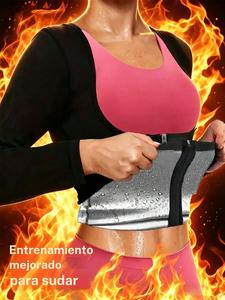 Top de sauna de manga larga con cremallera para mujer, top deportivo de compresión para entrenamiento con control de abdomen y escote abierto, ropa de gimnasio para mujer