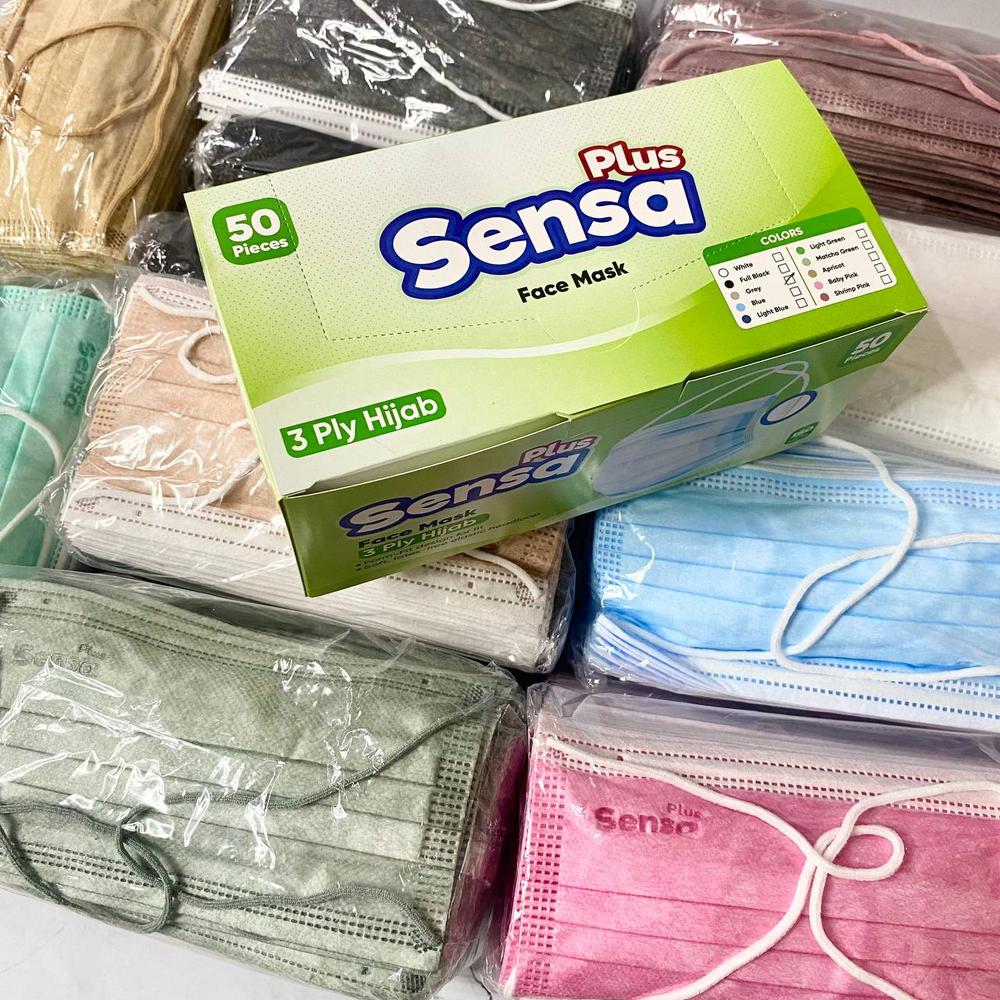 MASKER 3PLY HEADLOOP EARLOOP/HIJAB SENSA ADA EMBOS 1BOX ISI 50PCS PART 3 - hijab sensa hitam