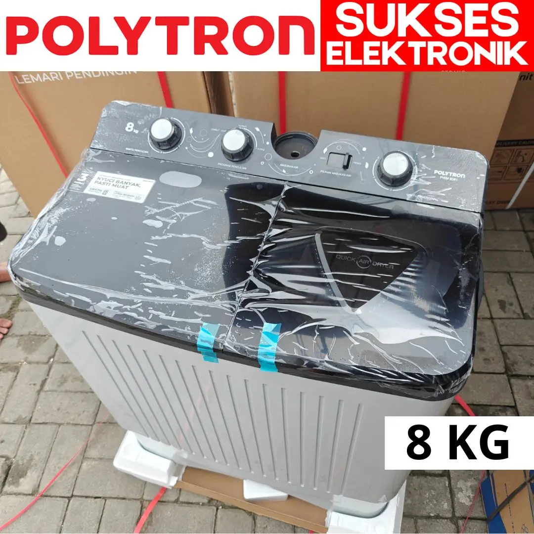 MESIN CUCI 2 TABUNG POLYTRON 8 KG PWM-8081 HITAM TRANSPARAN / WASH MACHINE 8KG 8 KILO PWM 8081