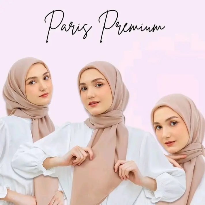 Hijab Segiempat Paris Premium Berkualitas Tinggi Katun Viskosa Lembut Nyaman Kerudung Wanita Muslim Dewasa Square Tebal Instan hijab pashmina segi empat - finishing jahit tepi 2