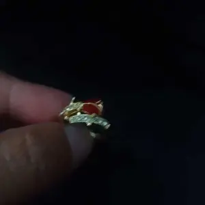 [Swawo] Cincin Logam Warna Emas Agate Merah Desain Terbuka Bentuk Mawar Bambu Gaya Retro Elegan A503