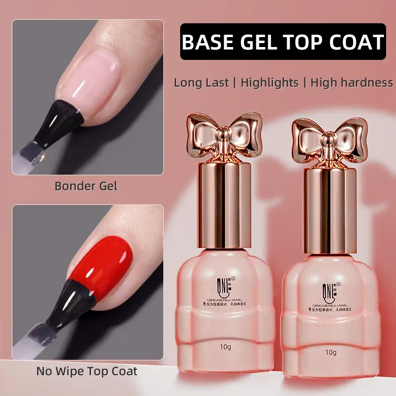 QNL 2024 New Formula Reinforcement Gel Nail Polish 10ml Base Gel Top Coat Bonder Gel Set Bow-tie Bottle Nail Art Soak Off Nail Varnish Primer