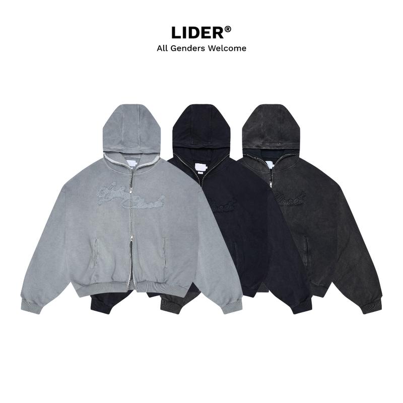  LIDER Áo Khoác Nỉ Dày Dặn Có Nón Unisex LIDER OUTSIDER ZIPPER JACKET Chất Liệu Nỉ Chân Cua Thiết Kế Dáng Rộng Form Boxy Khoá Zippers YKK 