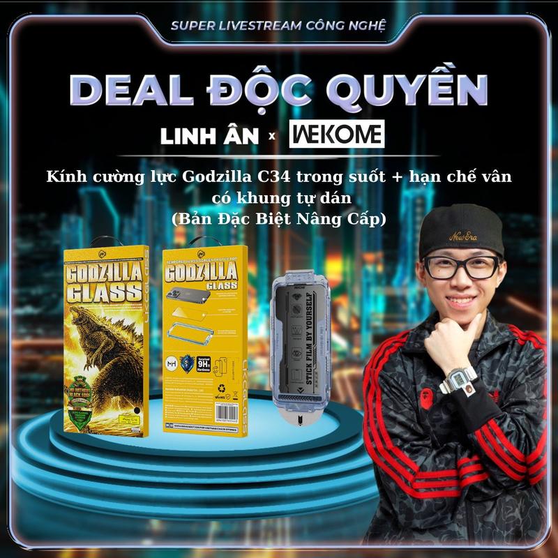 (WEKOME x Linh ÂN.) Kính Cường Lực WK GODZILLA C34 Trong Suốt Hạn Chế Vân Tay Có Khung Tự Dán Bảo Vệ Toàn Diện Mượt Mắt Full Màn Hình