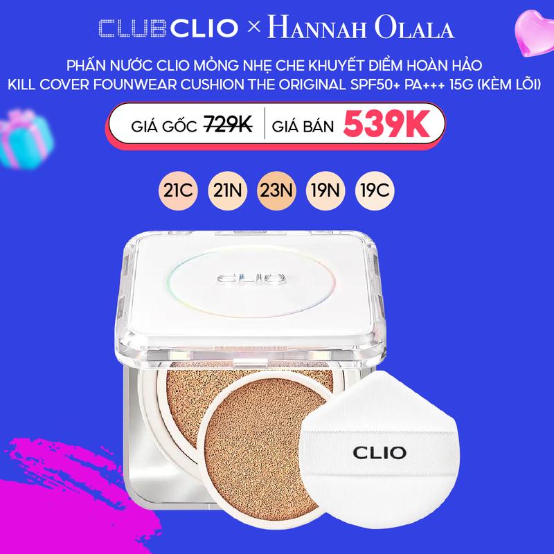 Phấn Nước Clio Mỏng Nhẹ Che Khuyết Điểm Hoàn Hảo Kill Cover Founwear Cushion The Original Spf50+ Pa+++ 15g (kèm lõi)