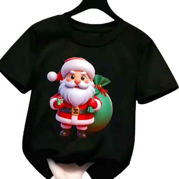 kaos atasan anak laki laki perempuan motif Santa Claus terbaru edisi Merry Christmas bahan katun t-shirt santai fashion 2