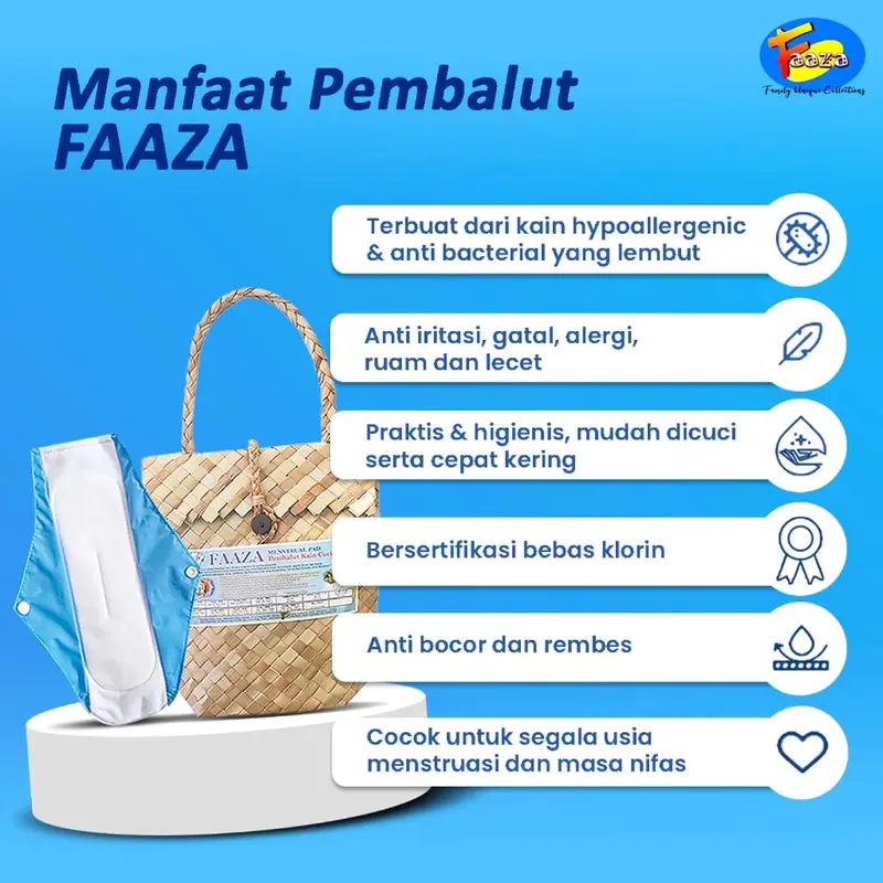 Faaza Pembalut Kain DAY SAYAP LEBAR - isi 3 Kesehatan Cuci Ulang Faaza Pembalut Katun Day Sayap Lebar 3 DSL Anti Bocor / Menspad Pembalut Kain/Pembalut Wanita /Pembalut Kain Cuci Ulang/Menstrual Pad/Pembalut Cuci Ulang/Menspad grosir Kering Perempuan 1