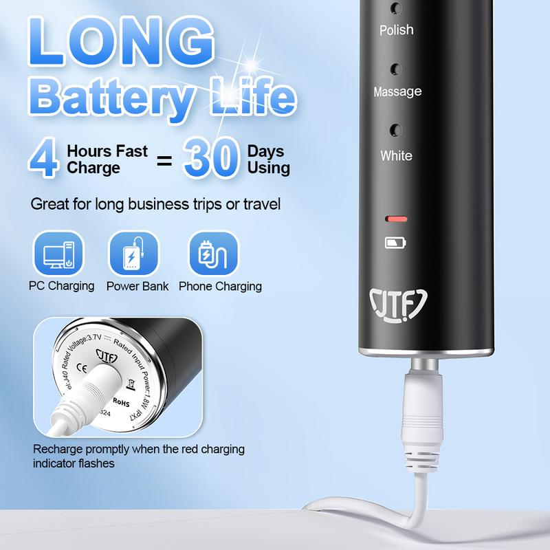 JTF Sonic Electric Toothbrush for Adults - Rechargeable Electric Toothbrushes with 6 Brush Heads, 3 Hours Charge for 120 Days braces  electric 3