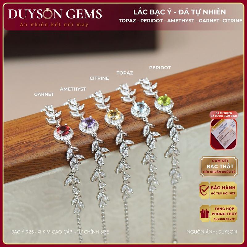 Lắc tay bạc Ý 925 đính đá tự nhiên Garnet Topaz Citrine Peridot Amethyst Duyson Silver hình chiếc lá nguyệt quế Duyson Gems 