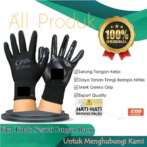 12 Pasang Sarung Tangan kerja proyek GEKKO GRIP Palm Fit Anti Cutting Kaca karet tebal awet