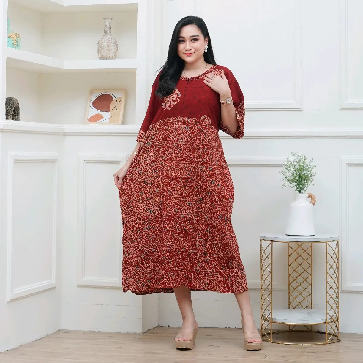 Daster Jumbo Soniah Cap Rayon Tebal ld 130 cm  Panjang 115 Wanita Adem Nyaman Bunga Lembut Busui Nyaman cocok bagi Ibu Menyusui Tangan Pendek 25 cm  Baju Kancing depan
