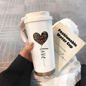 17.92オンス レオパードプリントハート ステンレススチール断熱カップ、おしゃれで人気の二WAY飲用のコーヒーカップ、ホット＆コールド飲料に適用可能｜ポータブル旅行用カップ｜バレンタインデー、[感謝祭]、日常スタイル向けのギフト・プレゼント向け断熱タンブラー