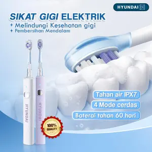 A Hyundai Sikat Gigi Elektrik Bulu lembut dewasa dan anak FREE SIKAT CADANGAN Perawatan gigi gusi mulut aman gigi sensitif behel Electric toothbrushes Awettanpa bau mulut TahanAir IPX7 4 Mode Cerdas Baterai Tahan 60 Hari Melindungi Kesehatan Gigi