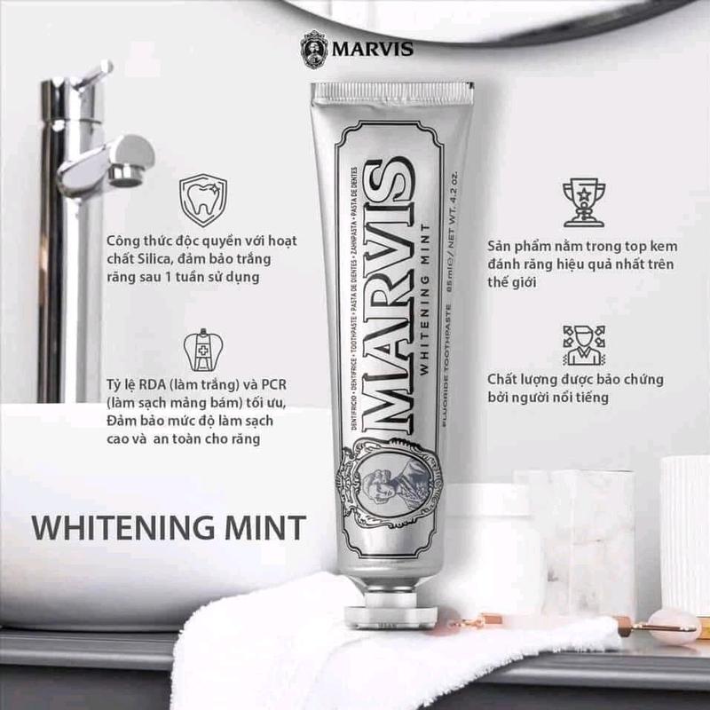 Kem đánh răng hương bạc hà MARVIS, 85 ml – giúp hơi thở thơm mát và sạch sẽ.