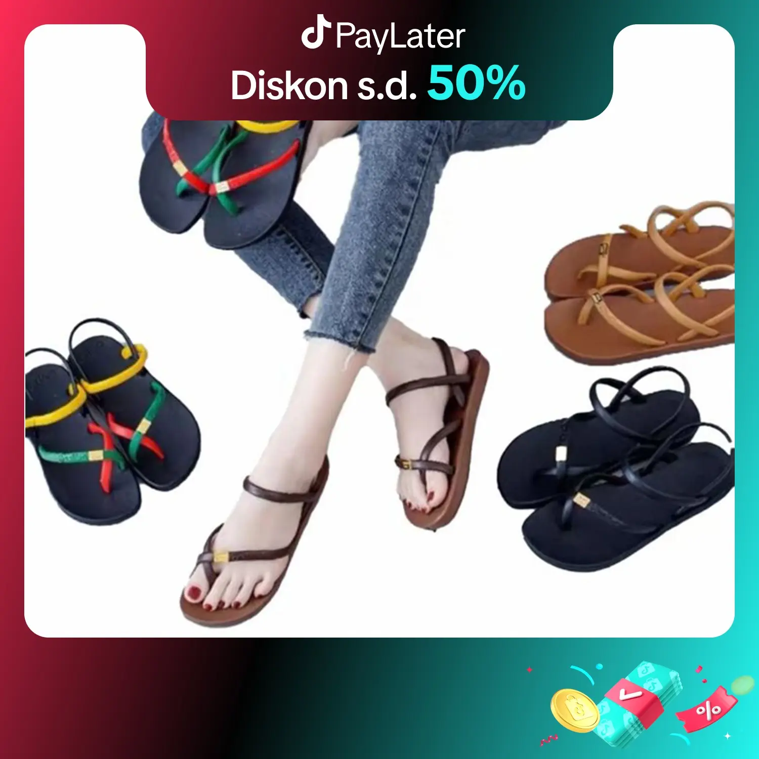 YESPLUS 202-1 Sendal Jepit Jelly Wanita Import Kekinian Motif Tali Import Fashion Korean style