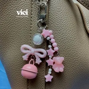 Gantungan Tas Pita Lonceng Key Chain Tas Sekolah Ganci Manik Pastel Wanita GB04