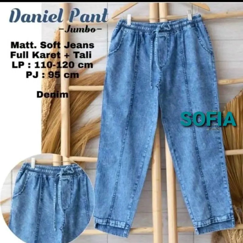 Celana Baggy Jeans Snow Biru Model Boyfriend XL-XXXL - Wanita