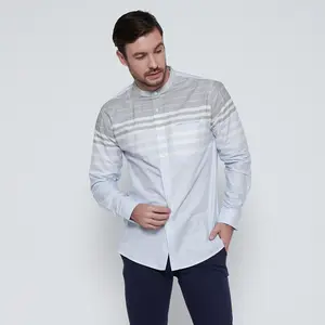 M231 Kemeja Pria Koko Shanghai Stripe Panjang Biru Muda 1712A