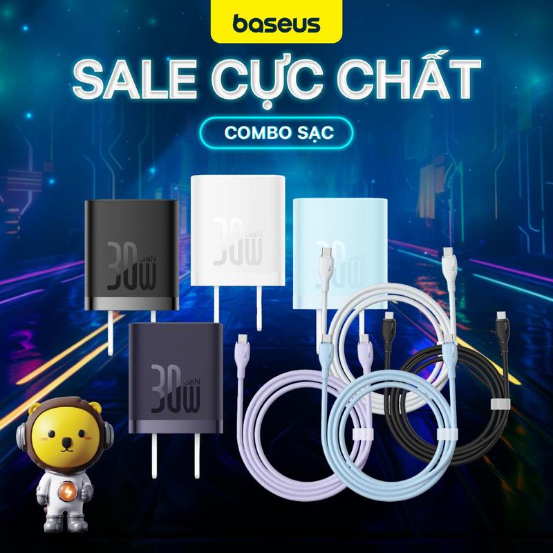  Bộ Sạc Nhanh cho Iphone 15 16  Type C Baseus Mini GaN5 30W 1C Quick Charge 4.0 QC 3.0 dây sạc C to C 100W   Phụ Kiện  Kem Usb 