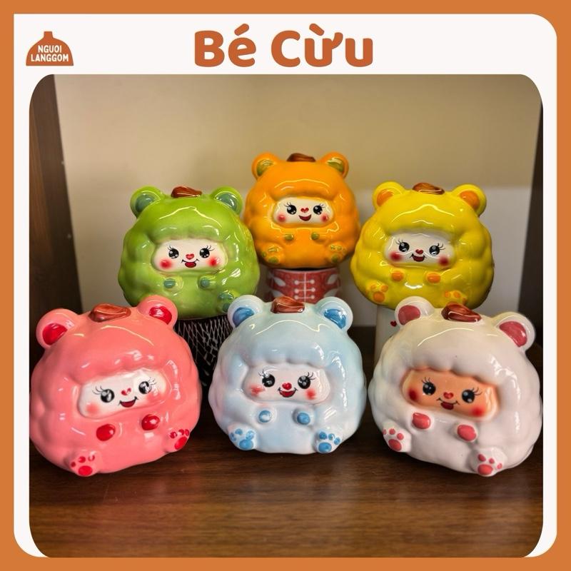   Lỗ tròn  Lợn đất heo đất ống heo tiết kiệm decor - Bé Cừu - Bát Tràng 