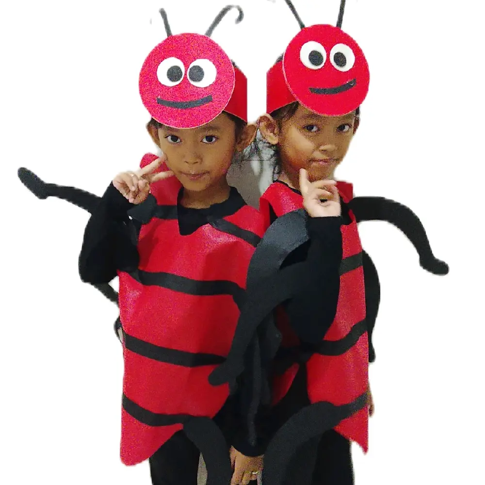 kostum semut Kostum Anak Serangga Merah dengan Topi dan Lengan Hitam untuk menari dan Karnaval