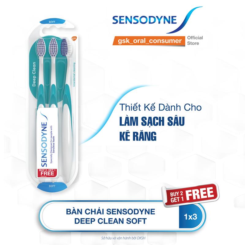 MUA 2 TẶNG 1 Bàn chải đánh răng SENSODYNE Deep Clean Soft thiết kế với lông bàn chải mềm nhỏ giúp làm sạch sâu kẽ răng