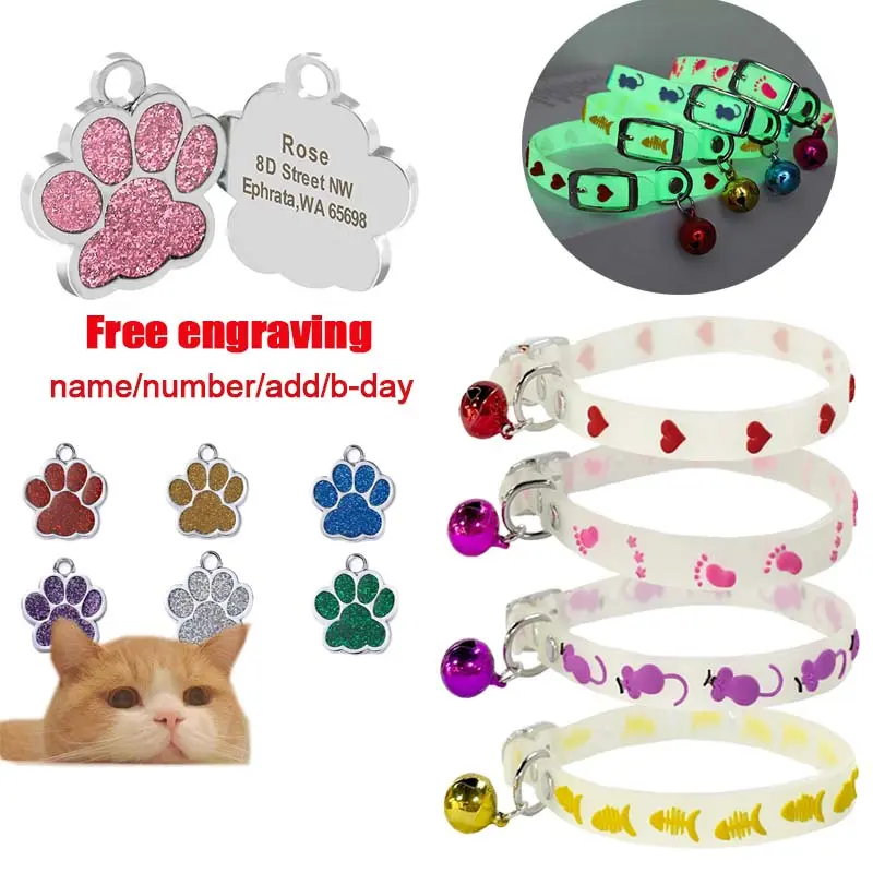 Glowing Cat Collar Free Customized Cat Tag Cat Collar Puppy Collar Dog Collar Cat Necklace Cat Pendant Dog Tag YP9