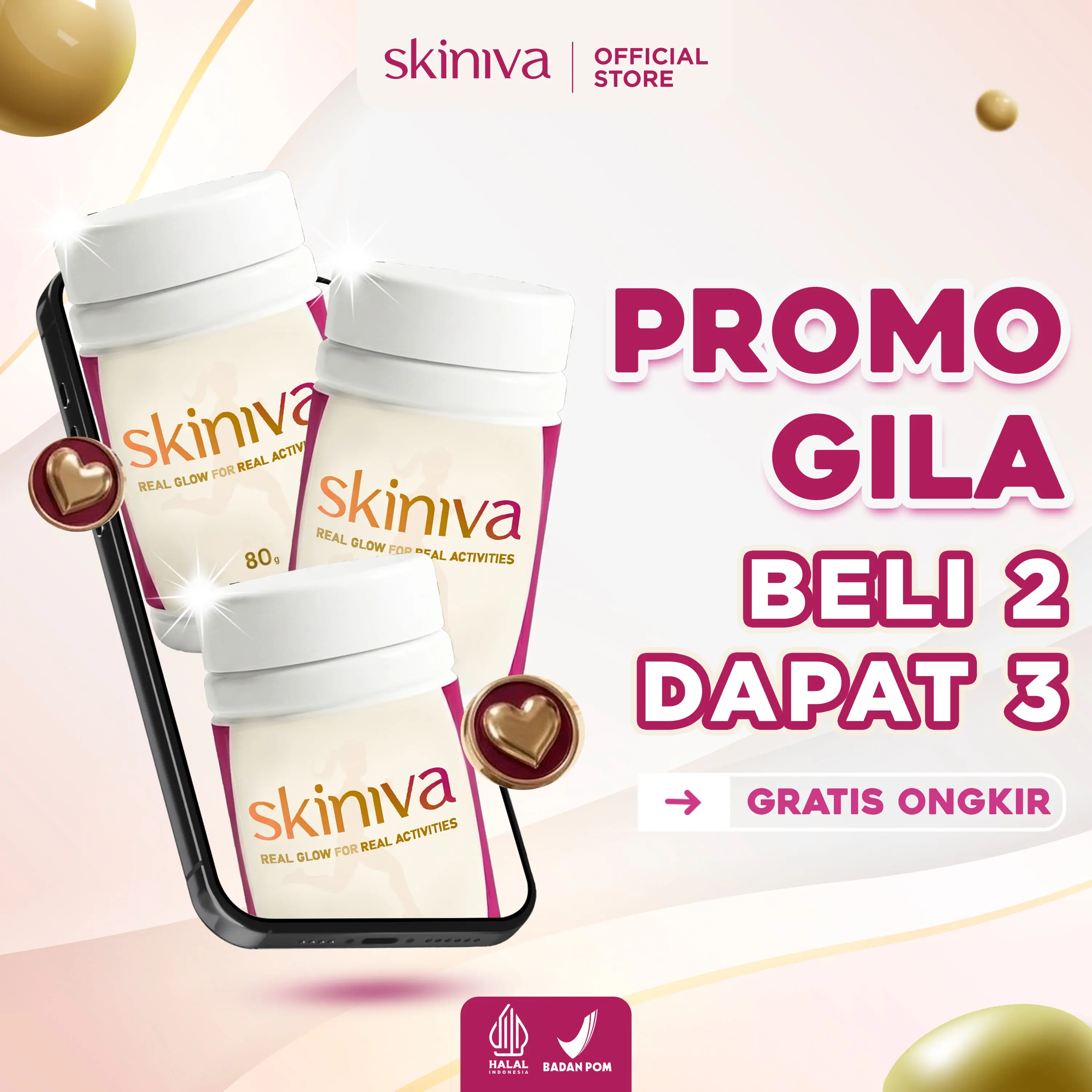 [PAKET 3 BOX] Skiniva Collagen Booster BPOM - Suplemen Pemutih Badan Kulit Aman & Cerah - Mencerahkan Flek Hitam & Mengurangi Garis Halus - BPOM Halal MUI - 15X Lebih Glowing & Cerah