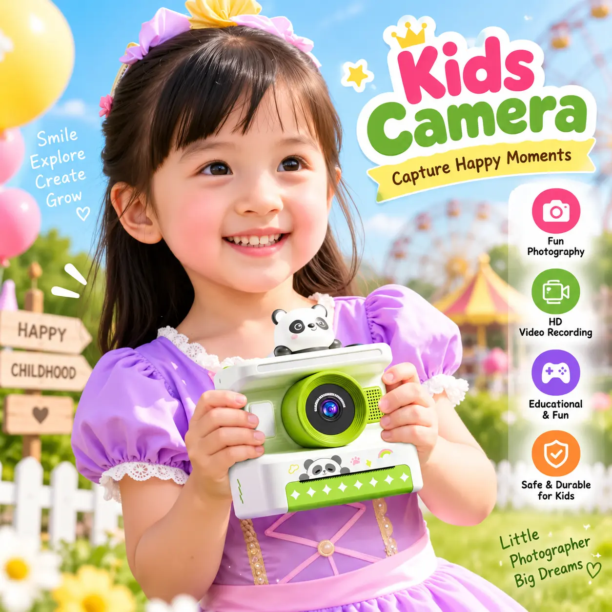 Kids Instant Printed Camera 2.4 Ips Screen with 9600w Pixels Dual Camera Kamera Printer Karakter Gift