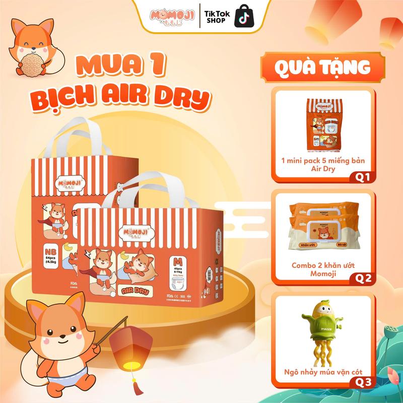 [PHIÊN BẢN 2025] TÃ BỈM DÁN/QUẦN MOMOJI AIR DRY MỎNG MỀM, SIÊU KHÔ THOÁNG, THẤM HÚT TỐT CHO BÉ