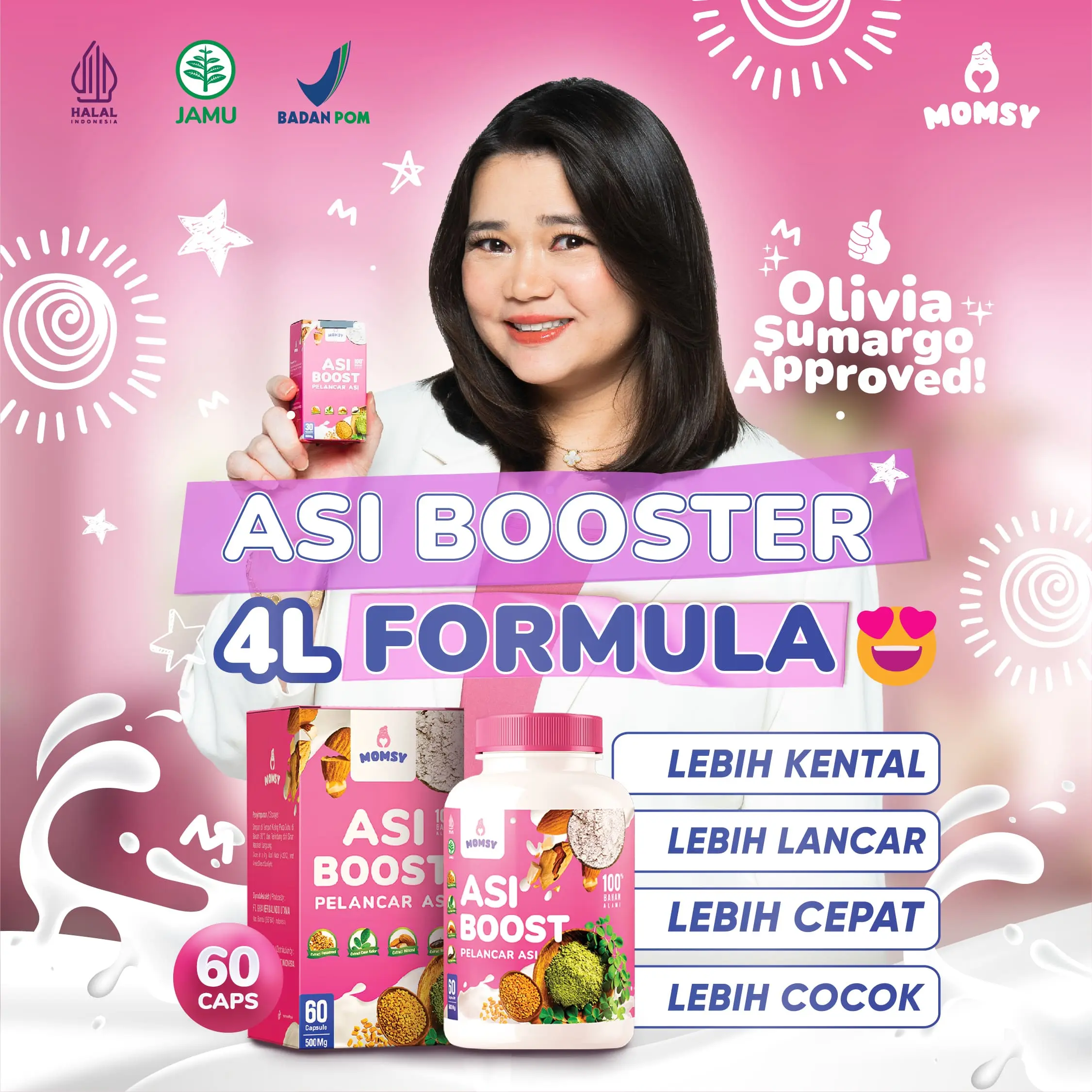 MOMSY ASI Booster 60 Kapsul BPOM HALAL Natural Almond Kelor Ikan Gabus Fenugreek Ibu Menyusui