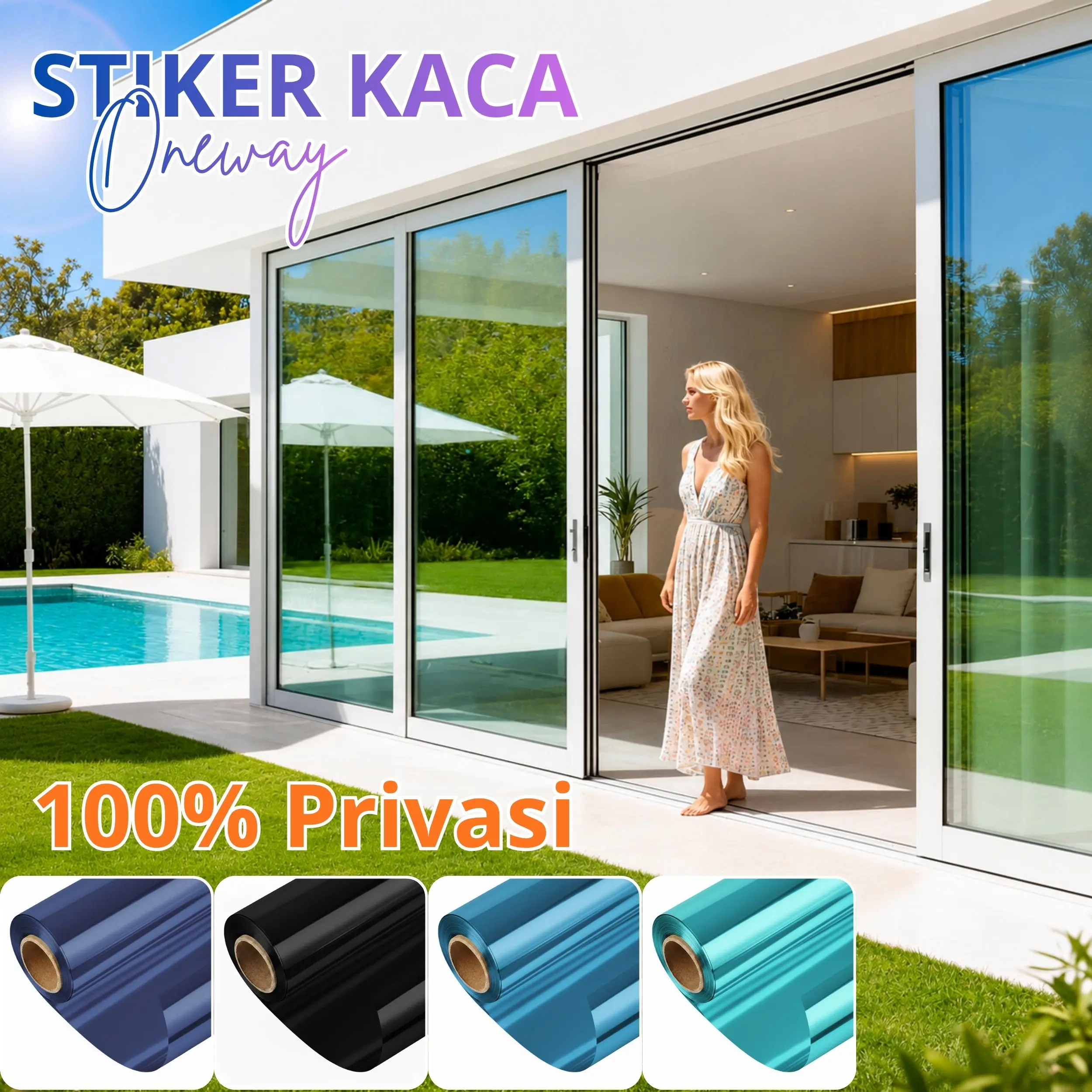 [COD] Stiker Kaca Film One Way Tembus Pandang | Privasi | Penahan Cahaya 40-99% | Anti Panas Anti UV | Ukuran 60/90CM*2/3METER | Cocok Rumah Kantor Gedung Ruko Mobil