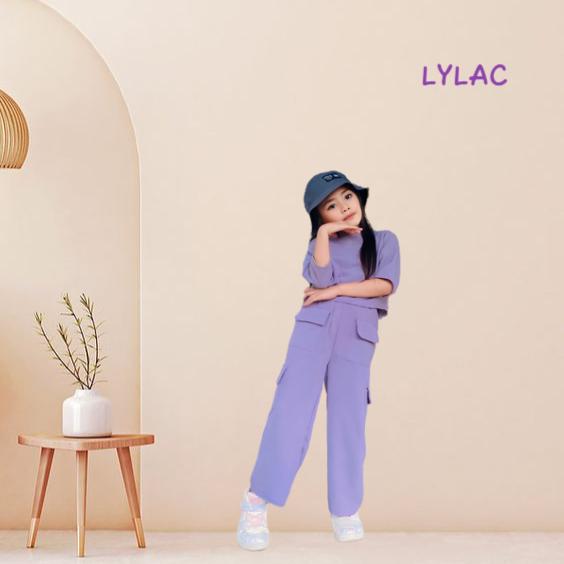 ONE SET SETELAN BAJU CELANA CARGO CROP GEMPI ANAK 2-12 Tahun model terbaru 2023 Polos 3